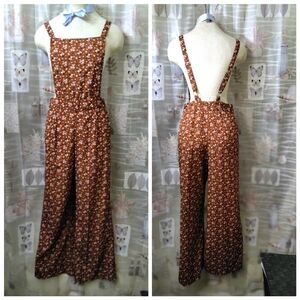 Live 4 Truth Brown Wide Leg Jumpsuit Romper Boho Floral Brick Size Small